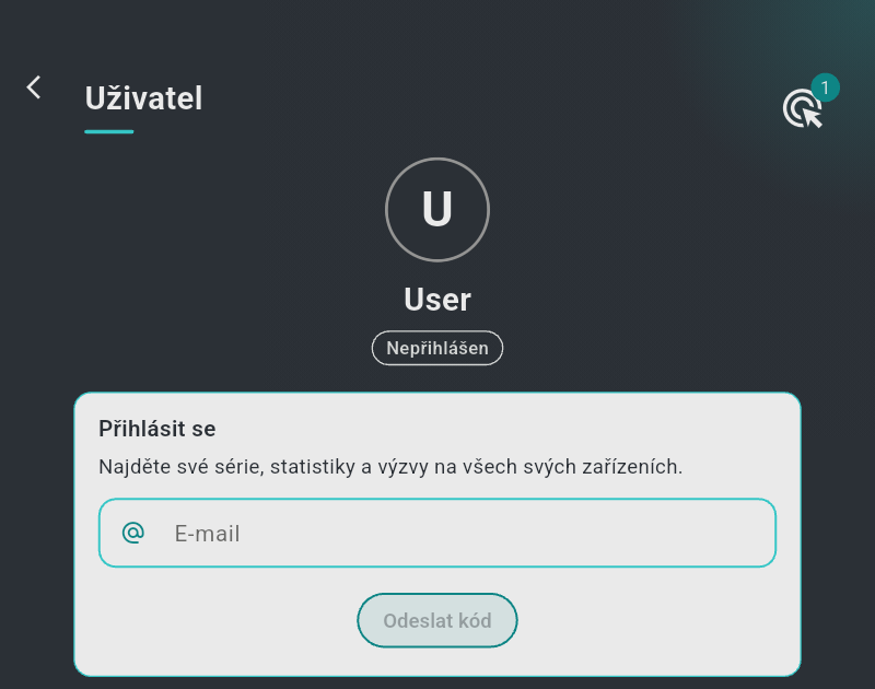 Stránka uživatele s polem e-mailu