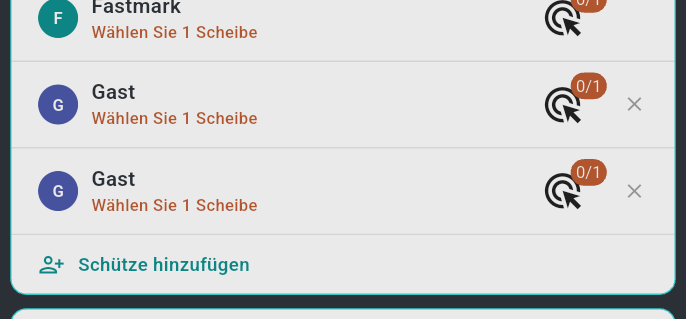 Die Schützenliste mit zwei hinzugefügten Gästen