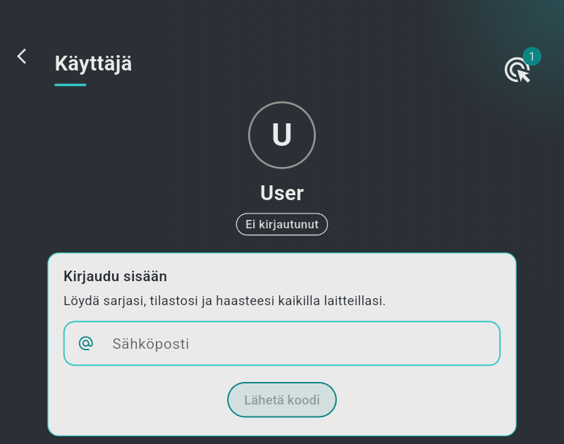 Käyttäjäsivu sähköpostikentän kanssa