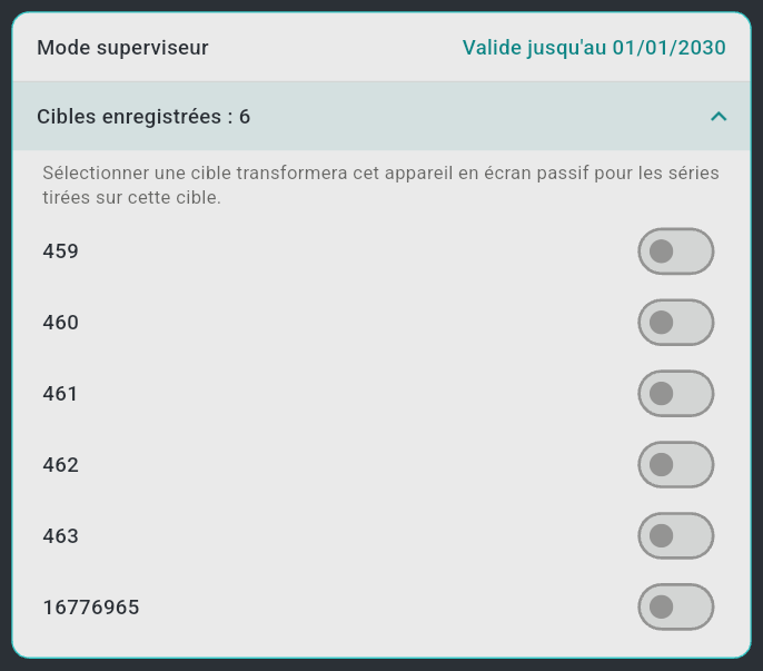 La carte Mode superviseur de la page Utilisateur