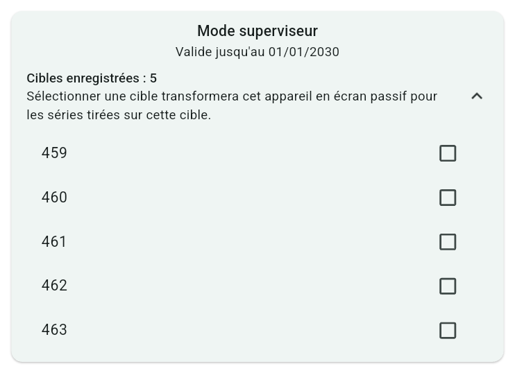 La carte Mode superviseur de la page Utilisateur