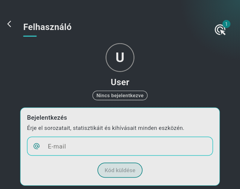 A Felhasználó oldal az e-mail mezővel