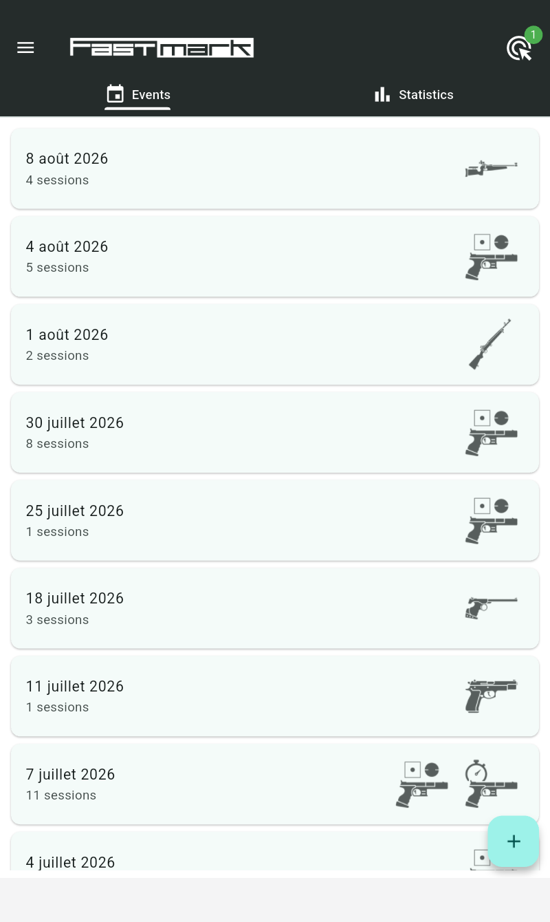 Home screen with the events list
