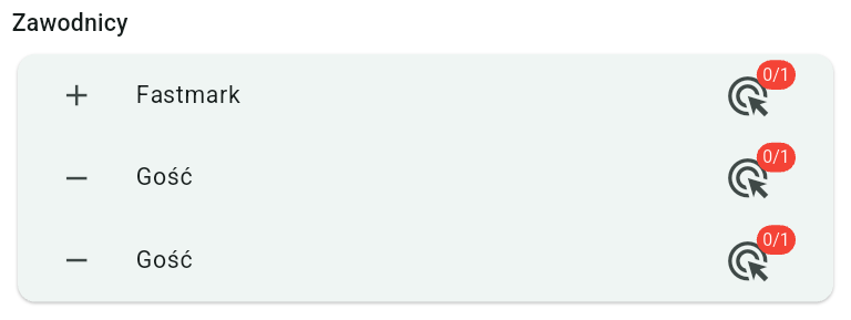 Lista zawodników z dwoma dodanymi gośćmi
