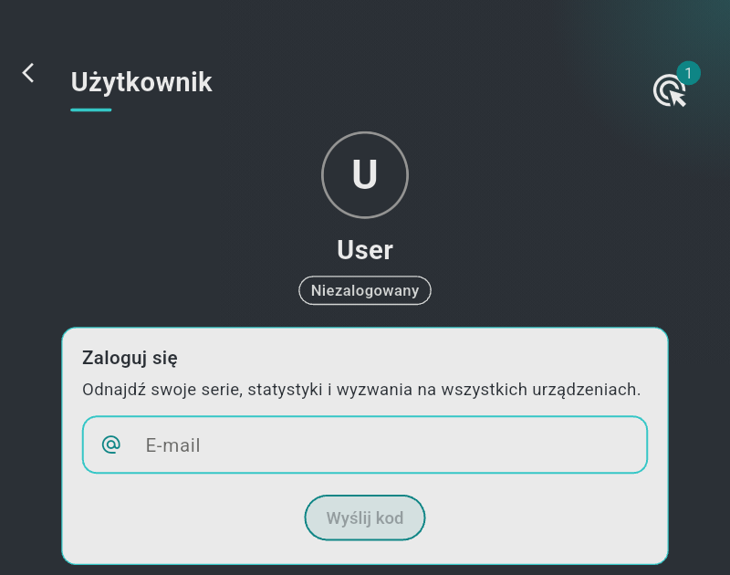 Strona użytkownika z polem adresu e-mail