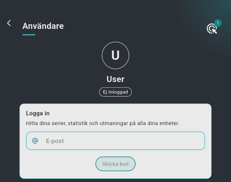 Användarsidan med e-postfältet